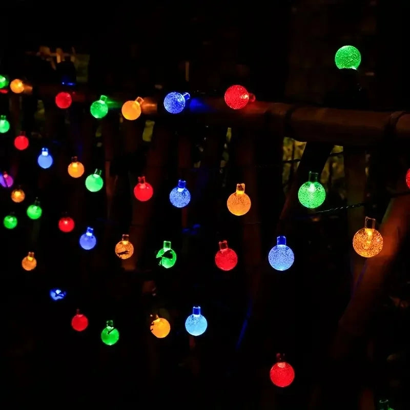 Solar bubble ball string lights, 8 modes, 22m 200 LED crystal globe outdoor, blue/white/yellow
