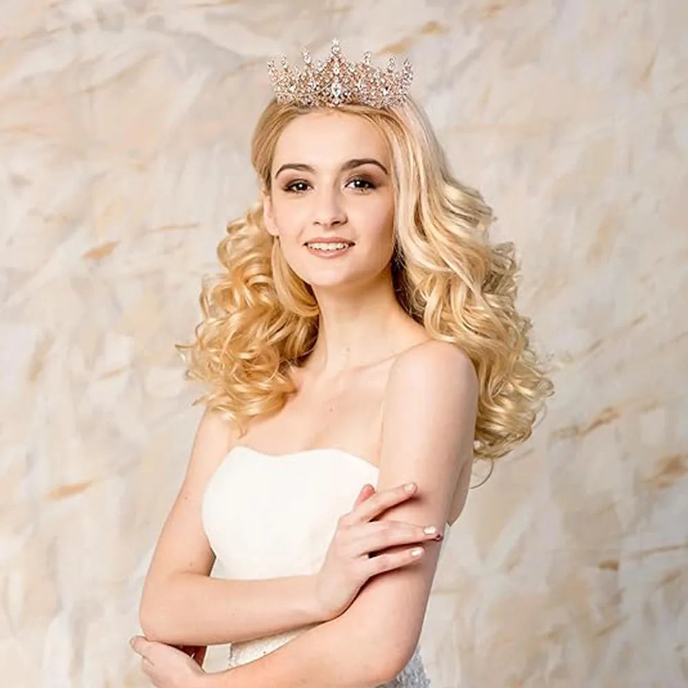 Gold Crystal Rhinestone Queen Tiara Crown for Women Hair Accessory for Prom Pageant Party