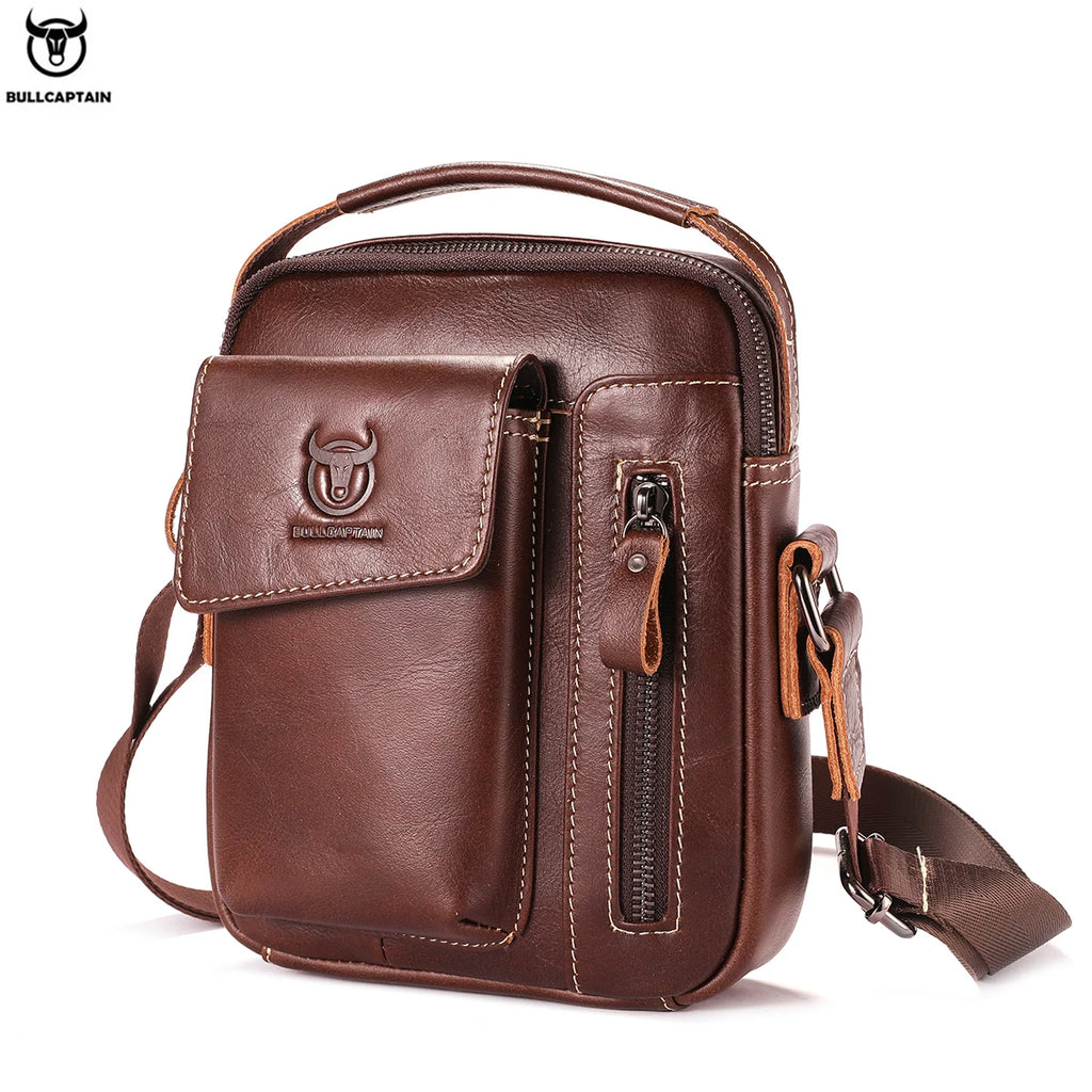 BULLCAPTAIN Casual Fashion Men's Messenger Bag's Business Portable Handbag Man Leather Shoulder Bag Mobile 6.5'' Phone Bags