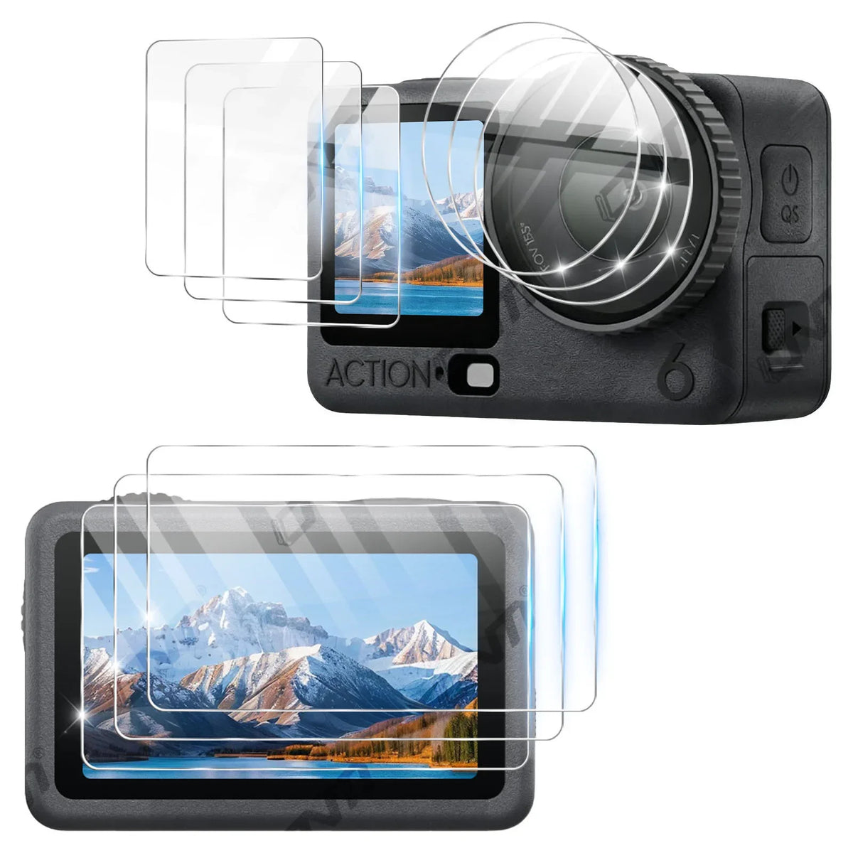 Lens & Screen Protector for DJI Osmo Action 6 - 9H Tempered Glass Camera Anti-scratch Glass Film HD Clear Accessories Set