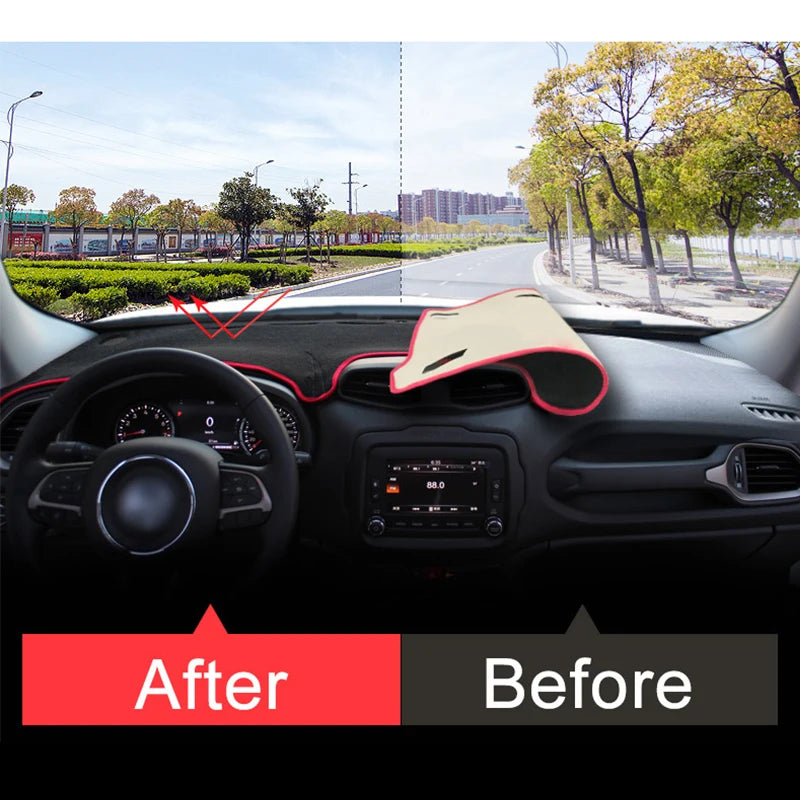 Jeep Renegade BU 2015-2025 Dashboard Cover Mat Anti-UV Sun Shade Pad, Black/Red