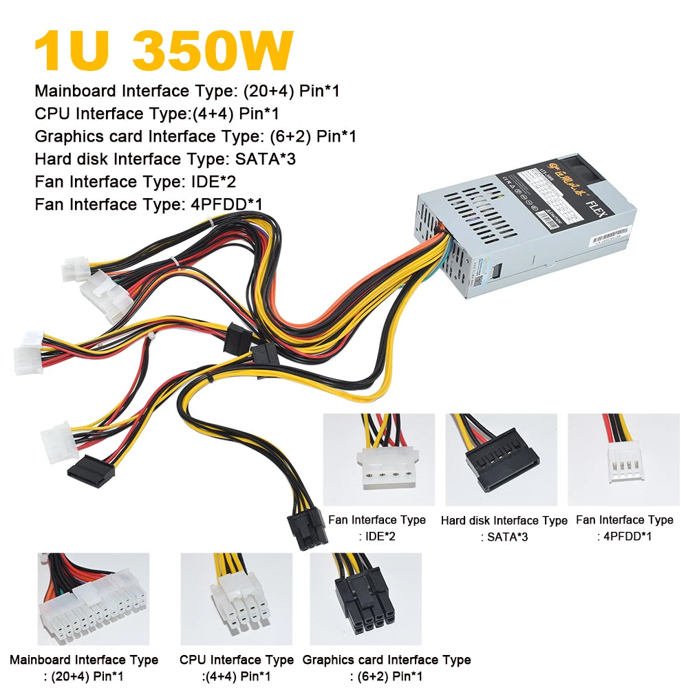 JULONGFENGBAO New ATX 350W PSU For NAS POS Cash Register Machine 180-264V 24Pin For Mini ITX Case Small 1U Flex PC Power Supply