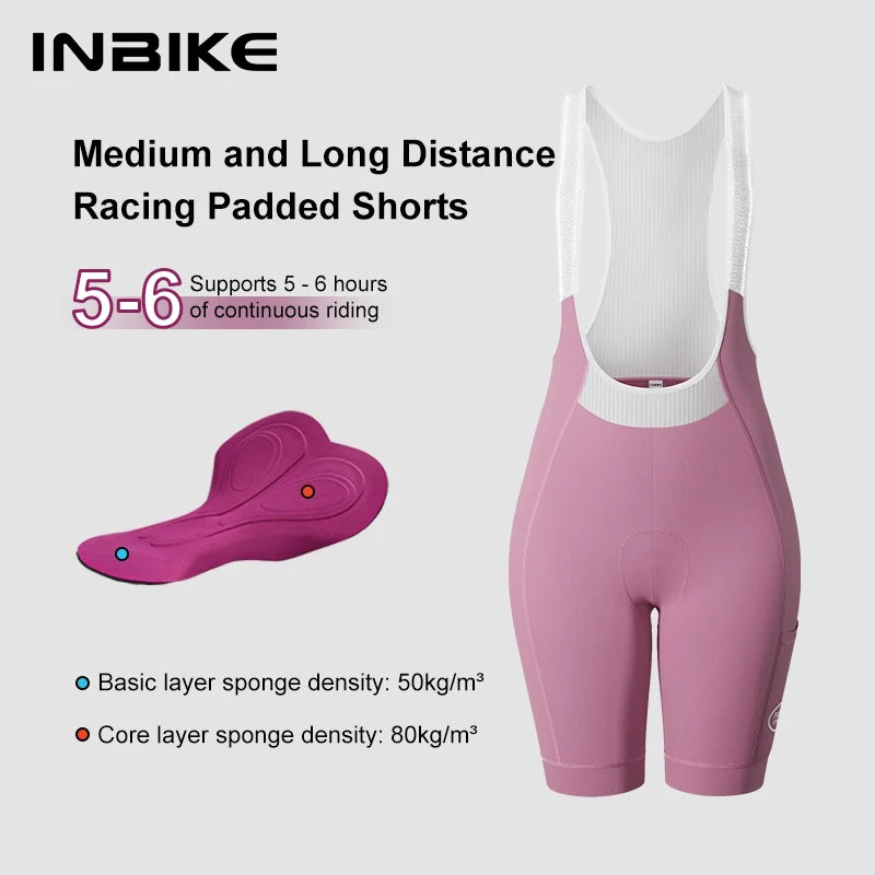 INBIKE 2025 Women's Cycling Bib Shorts with Side Pockets Women's Overalls Shorts for Summer Road Bike Bibs Pants Biking Clothing