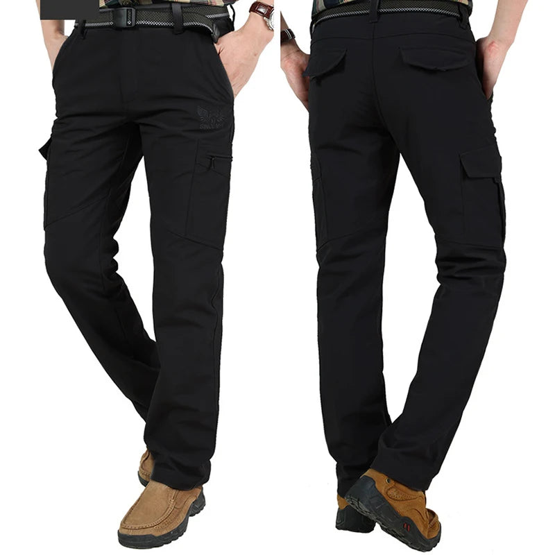 2024 Outdoor Work Tactical Pants Men Winter Casual Cargo Trousers Waterproof Fleece-lined Pant Elastic Hiking Traveling Workwear