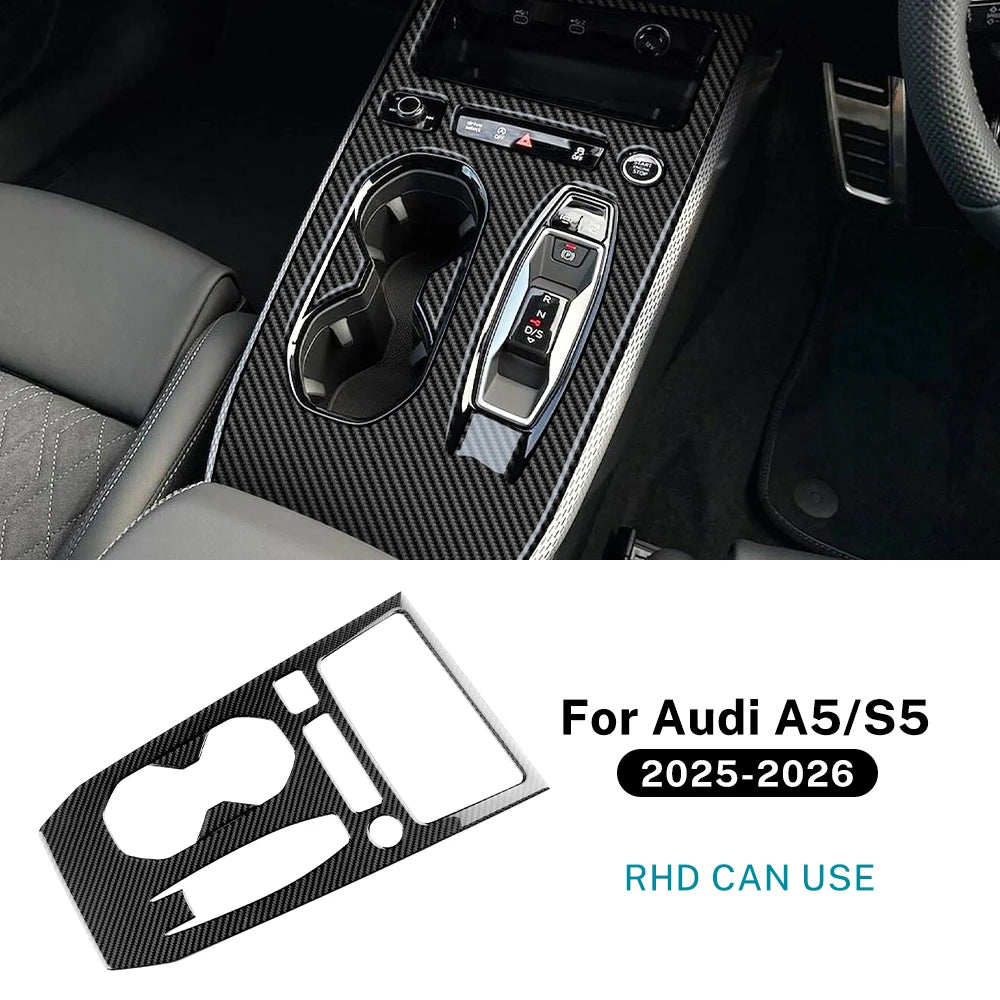 Real Soft Carbon Fiber Sticker for Audi A5 S5 B10 A6 e-tron 2025 2026 RHD LHD Automatic/AT Car Gear Shift Panel Accessories