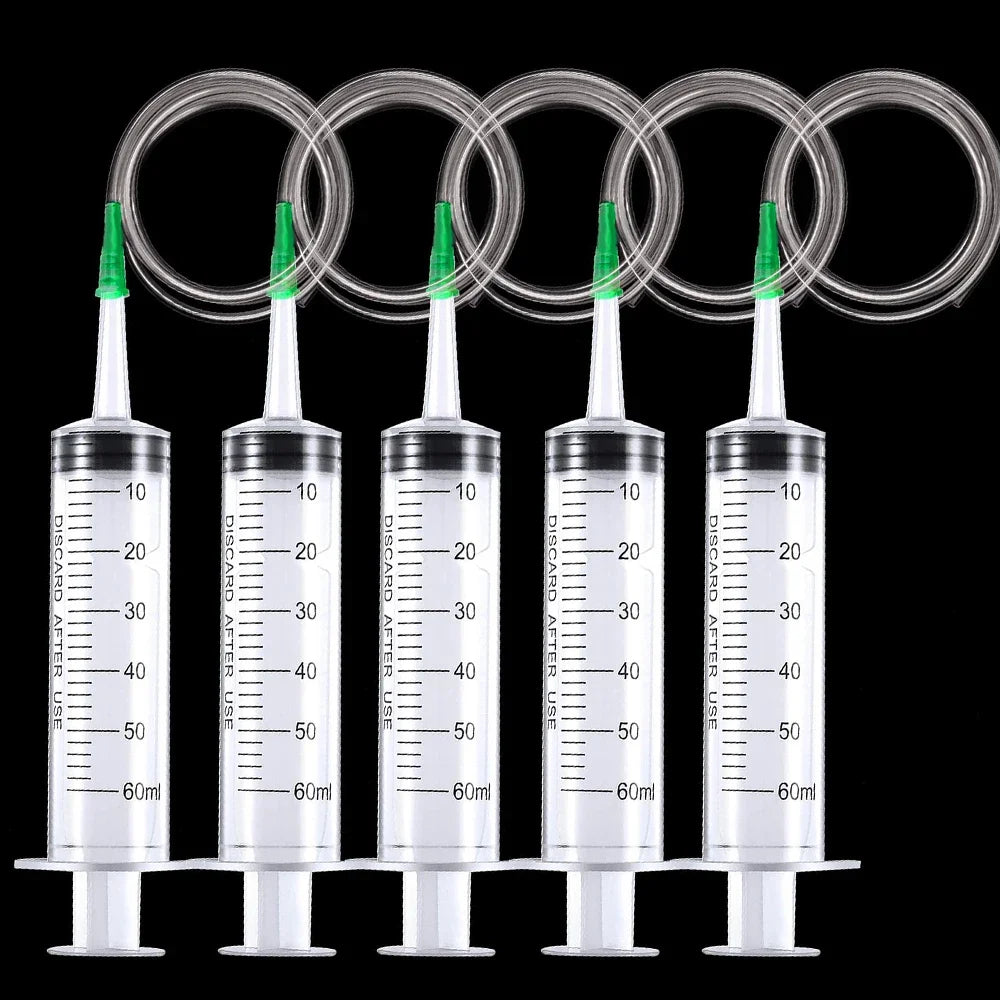 60ml Syringe With 1m Hose Plastic Syringe Pet Feeding Syringe with Lid Measuring Syringe for Lab, Dispensing, Watering Pumping