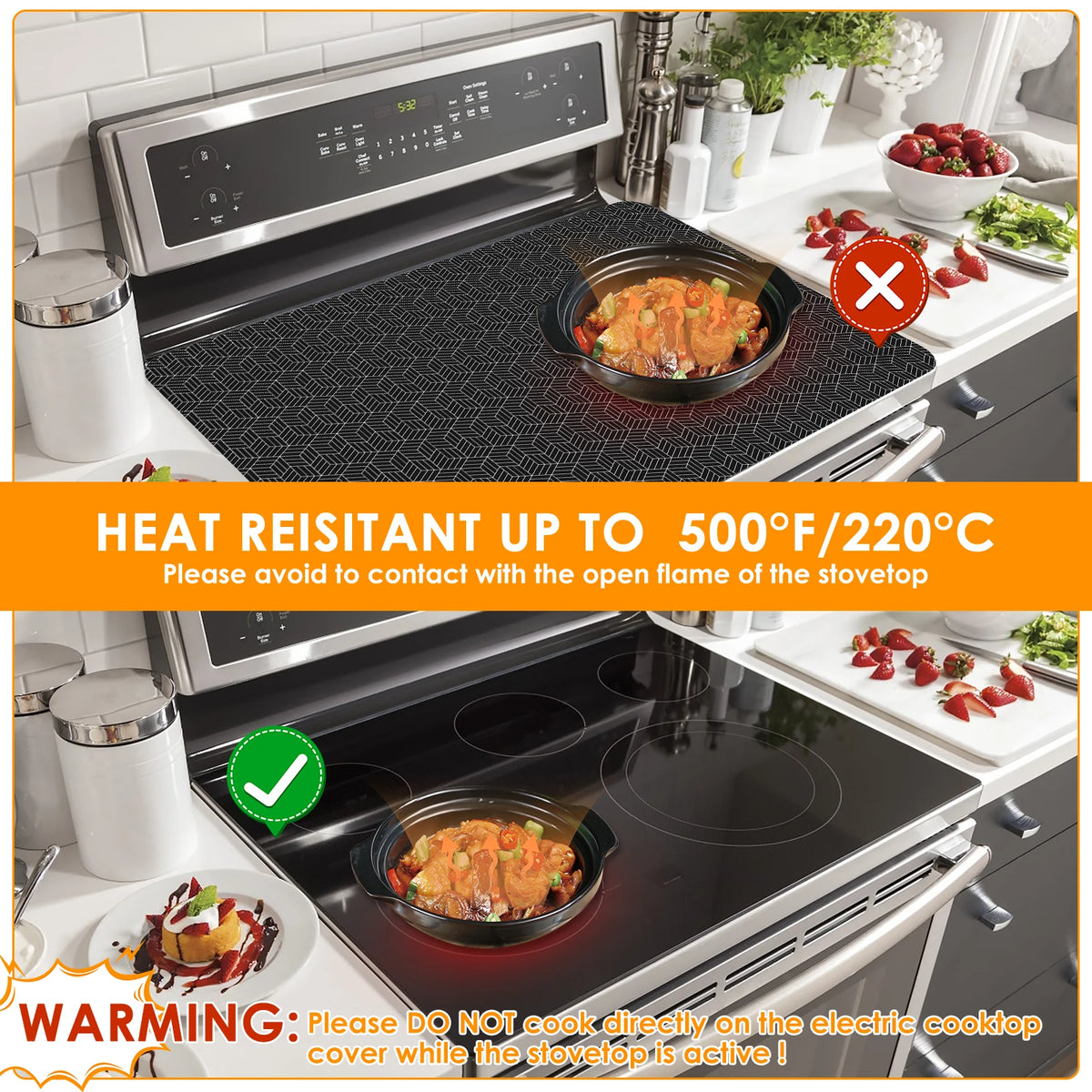 Silicone Induction Cooktop Mat Non-Slip Electric Stove Top Cover Protector 52x78cm 1pc