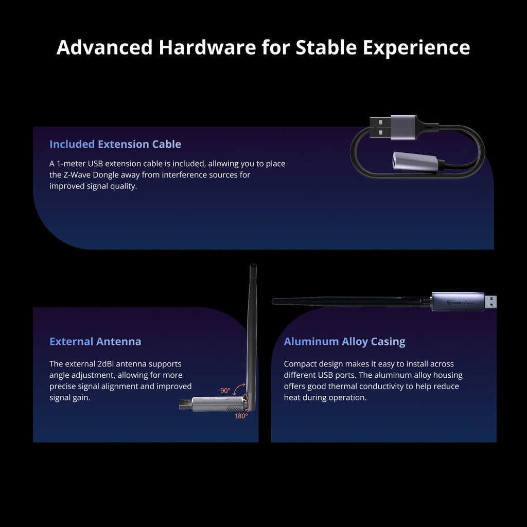 SONOFF Dongle-PZG23 USB Z-Wave 800 Dongle Plus Long Range Control External Antenna Works With Platforms Home Assistant OpenHAB