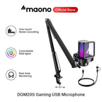 maono DGM20S Gaming USB Microphone Condenser Mic with RGB Light Noise Cancellation Boom Arm for Streaming Podcast YouTube Tiktok
