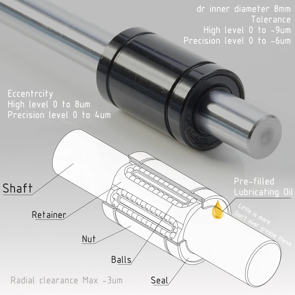 LM8uu LM8luu Linear Bearing Black Chrome Plated Rod Bushing for THE 100 3D Printer Prusa I3 Mk3S Maker TWCS Throttle Upgrade
