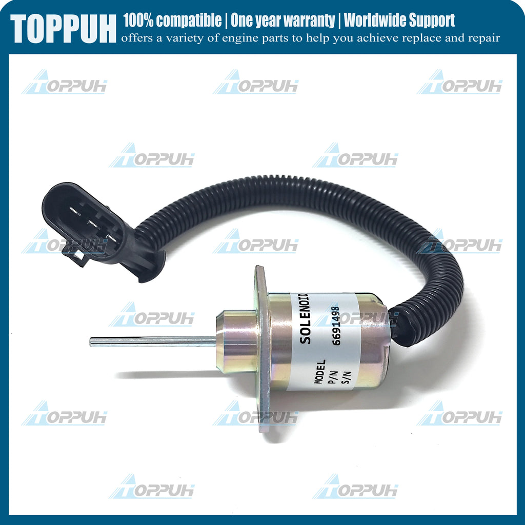 Fuel Shut Off Solenoid 12V for Bobcat 6691498 S130 S150 S160 S175 S185 S205 S450 Silver