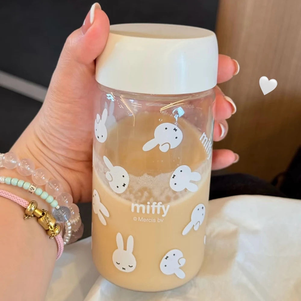 Miffy cartoon rabbit print clear plastic water cup, portable coffee tumbler, 1pc