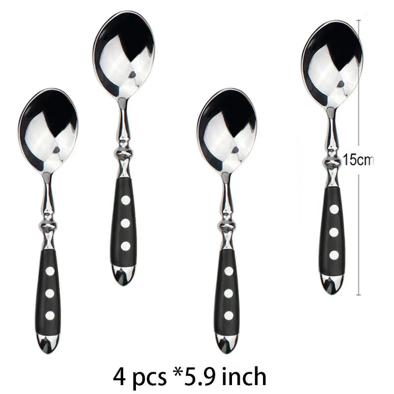 Hotel Stainless Steel Table Knife Fork Spoon Sets Teaspoon Teafork Steak Knife Cutlery Restaurant Serviing Set Black Wood Handle