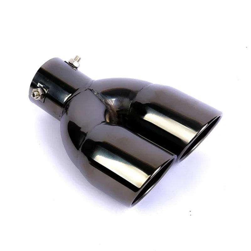 Universal Double Outlet Exhaust Tip Muffler Tailpipe 58mm/73mm Black or Silver Straight/Curved
