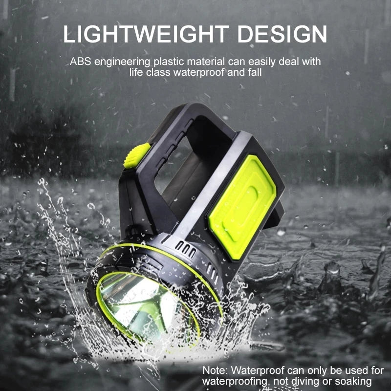 Rechargeable LED searchlight flashlight hand lamp, 2 light modes, waterproof, 1pc