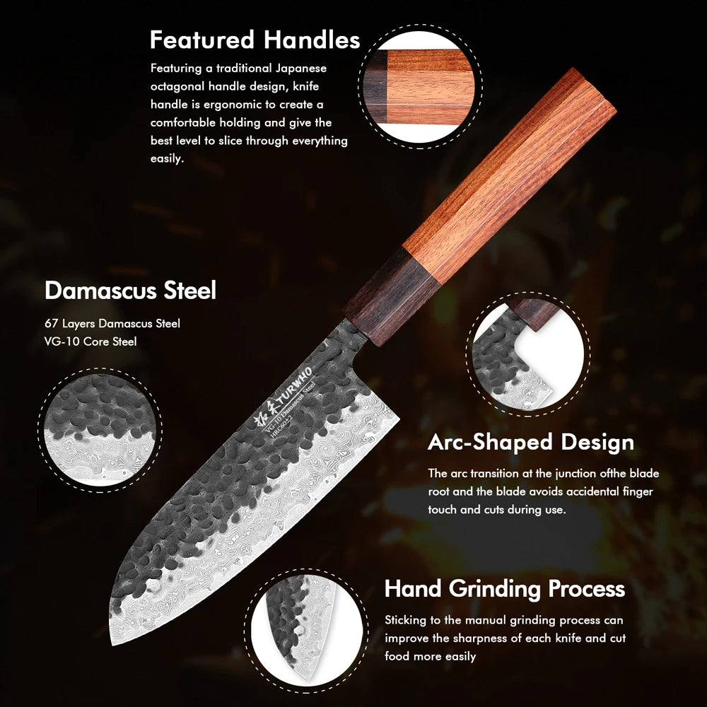 TURWHO 5" Petty Chef Knives 67 Layer Damascus Steel Kitchen Knives Sharp Utility Cooking Tools Japanese Handmade Santoku Knife