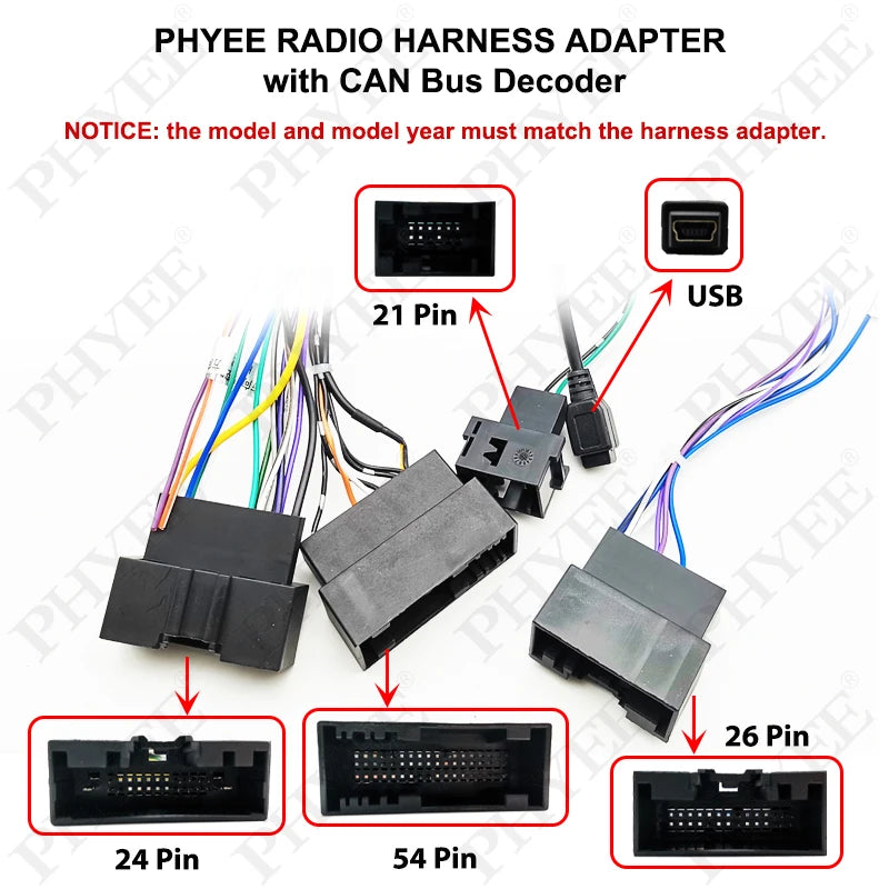 CAN Bus Decoder Radio Wiring Harness Adapter 16Pin Plug to 24 Pin Connector Cable for Ford Focus F150 Explorer Fiesta with SYNC