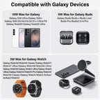 Bonola 3-in-1 Magnetic Wireless Charger Stand, Black, for Samsung Galaxy S24 Ultra + Watch + Earbuds