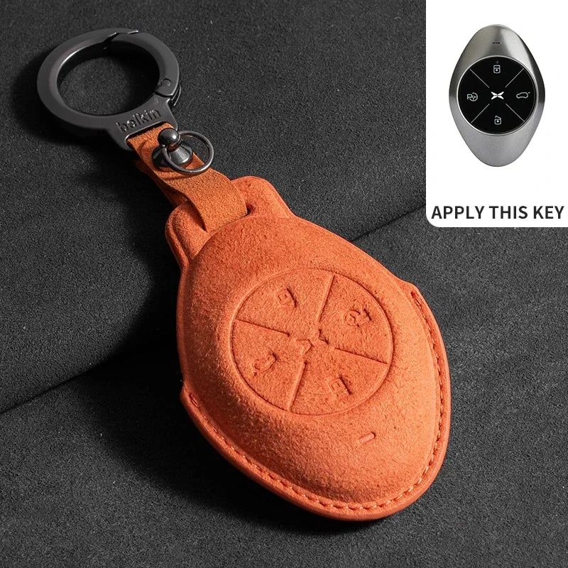 Suede Leather Car Key Case for Xiangpeng Xpeng P5 P7 G3 G6 G9  X2 N5 F30 H93 X9 2019 2020 2021 2022 2023 Remote Fob Shell Case