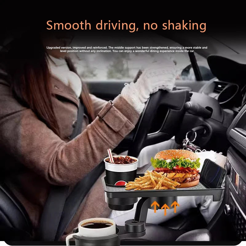 Car Seat Tray Table with Double Cup Holder, Adjustable Portable Food & Drink Holder, Black