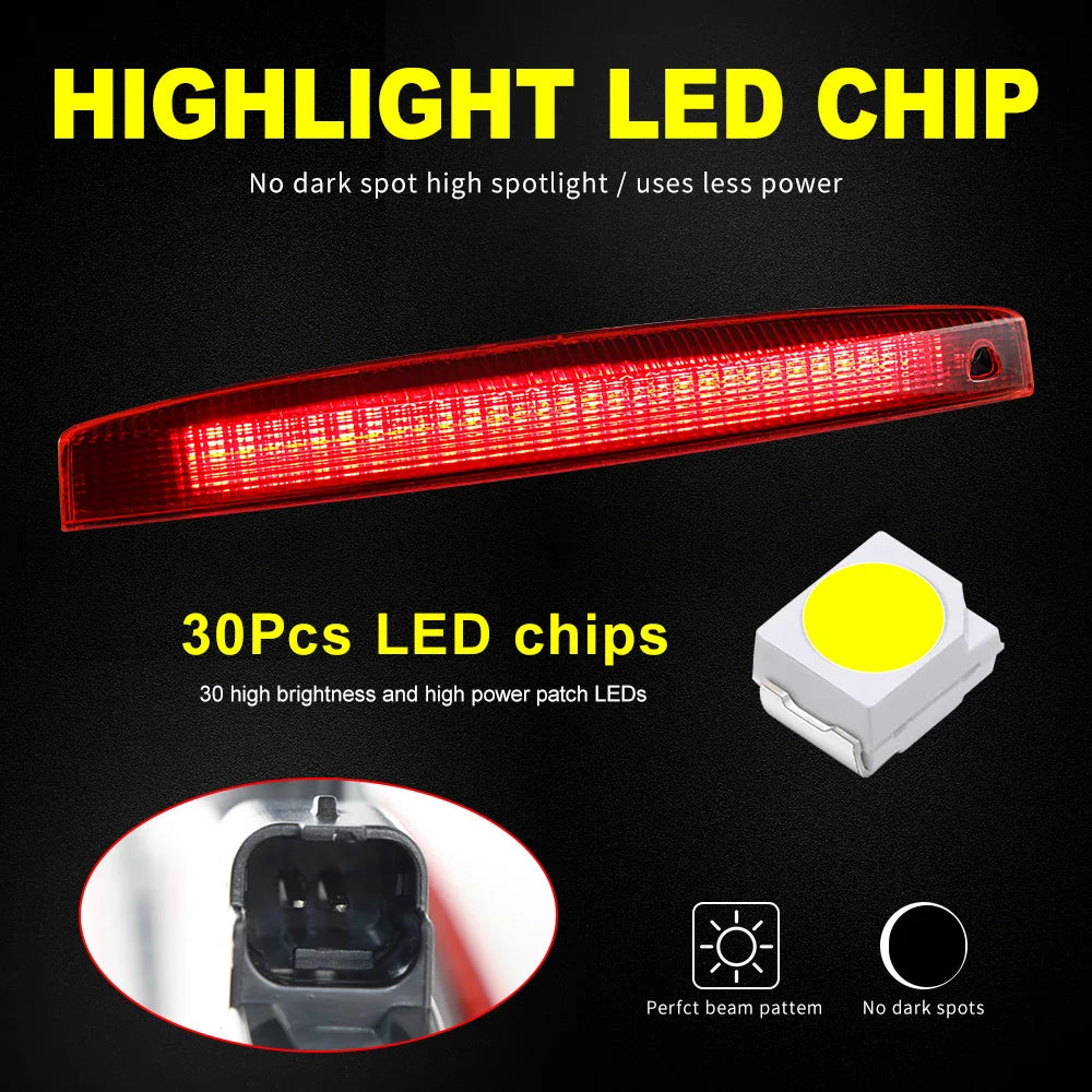 1X Third 3Rd Brake Light, LED Stop Lamp for Renault Megane MK II 2003-2008 Rear Tail Light, Red Shell OEM：8200175538
