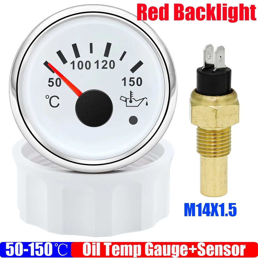 Auto Car Boat 2" 52mm Oil Temperature Gauge with Warning Red Light 50~150℃ Oil Temp Meter+Sensor 1/8NPT M14X1.5 DC12V 24V Custom