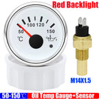 Auto Car Boat 2" 52mm Oil Temperature Gauge with Warning Red Light 50~150℃ Oil Temp Meter+Sensor 1/8NPT M14X1.5 DC12V 24V Custom