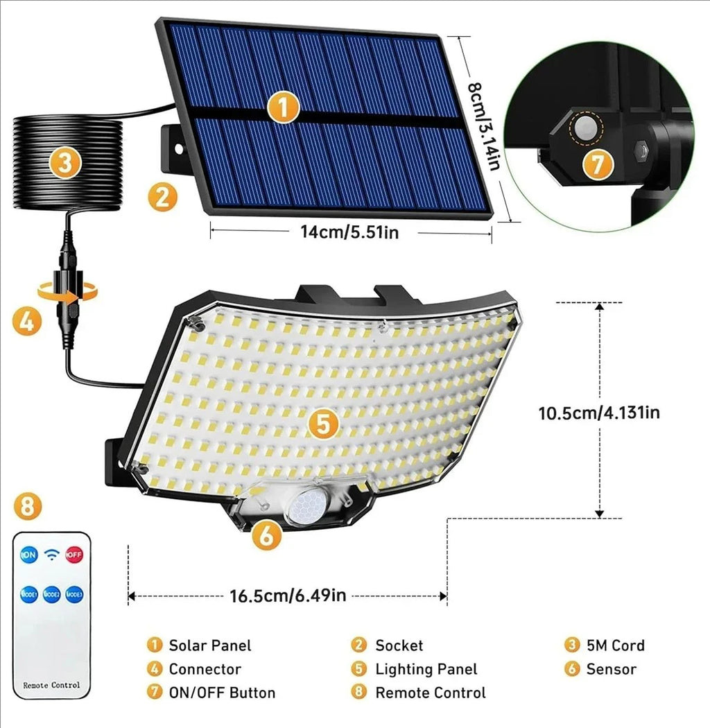 234 LED Solar Motion Sensor Security Flood Light, Dusk to Dawn, Split Panel 16.5ft Cable