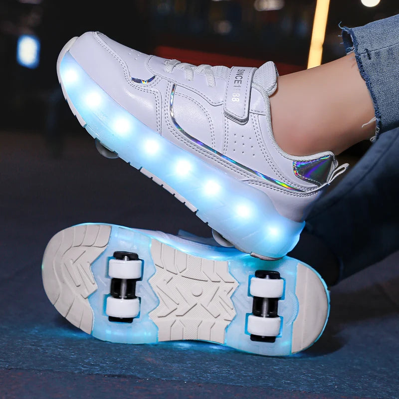 Kids USB Glow Roller Skates - Safe, Fun Nighttime Adventure