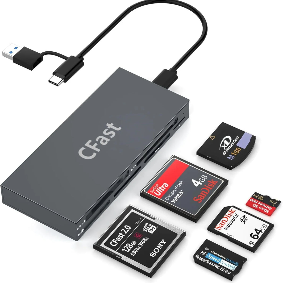 UTHAI TF4 6-Card Same Read SD/TF/MS/XD/Cfast Camera Multi functional Card Reader for Mobile, Tablet, Memory Card Reader