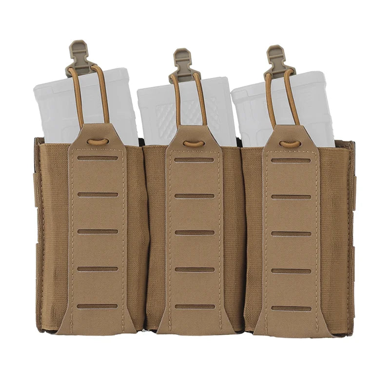 Triple Mag Pouch 5.56/7.62mm Lightweight Open Top Elastic MOLLE Mount Multi Caliber Field Use Hunting Vest Waist Gear Carrier