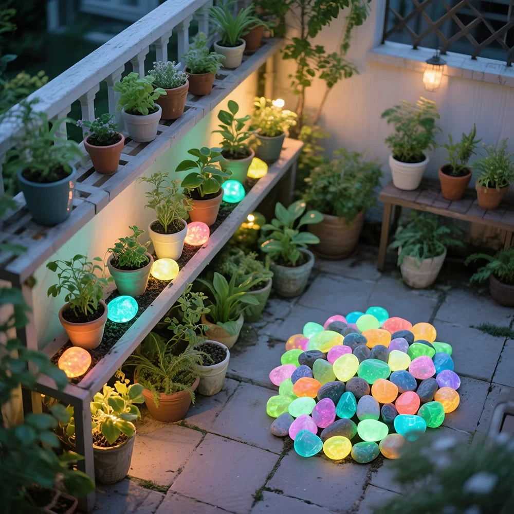Glow in the Dark Garden Pebbles 20pcs Bag - Outdoor Path Lawn Decor, Aquarium Stones