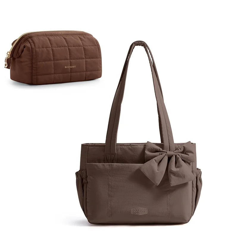 BAGSMART Women Tote Bag Quilted Padded Handbag Versatile Commuting Messenger Shoulder Bag Multiple Pocket College Hobo Bag