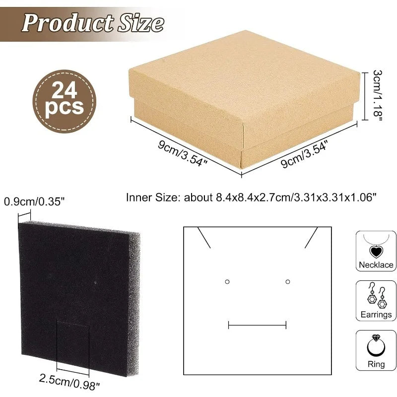 24 Pcs Cardboard Jewelry Boxes 3.54×3.54x1.18 Square Cardboard Box Paper Kraft Paper Gift Packaging Box for Christmas