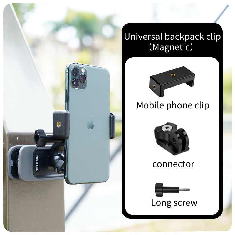 TELESIN 360° Rotation Magnetic Backpack Clip Clamp Mount for GoPro Hero 13 12 11 10 9 8 7 Insta360 DJI Action Camera Accessories