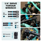 1/4" 2-14Nm Bike Torque Wrench 21pcs Bike Torque Wrench Set Socket Spanner with Impact Bit Bicycle Motorcycle Ratchet Repair Kit