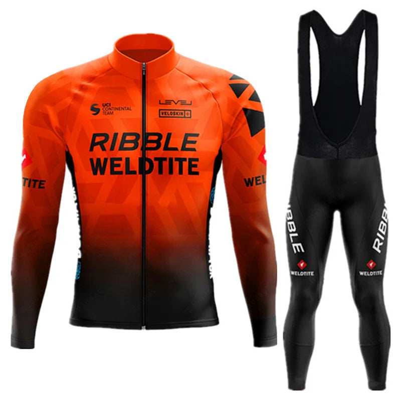 2026 Spring Cycling Jersey Set Ropa Ciclismo Orange Bicycle MTB Clothing Road Bike Suit Men Long Sleeve Bicicleta Bib Pants Set