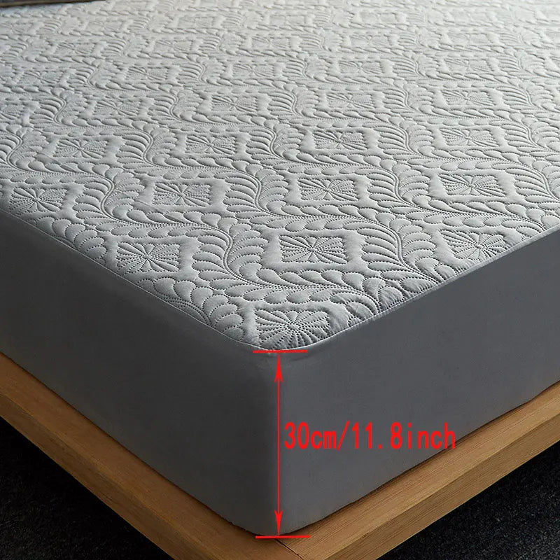 Waterproof Quilted Fitted Mattress Protector Cover Sheet 30cm Deep, Blue/Green/Grey