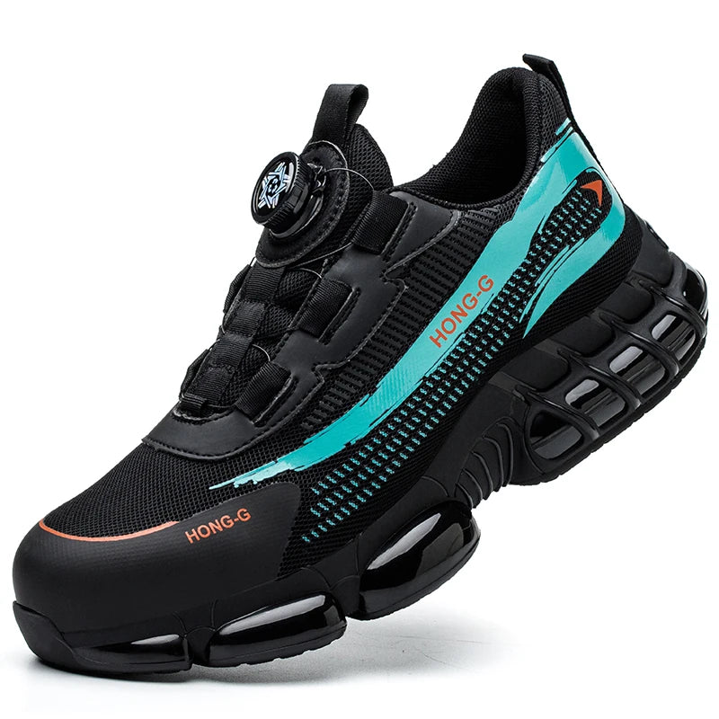 Men's Work Shoes  Rotary Buckle Work Sneakers Protective Shoes Safety Industrial Puncture-Proof Anti-Smash Steel Toe Shoes