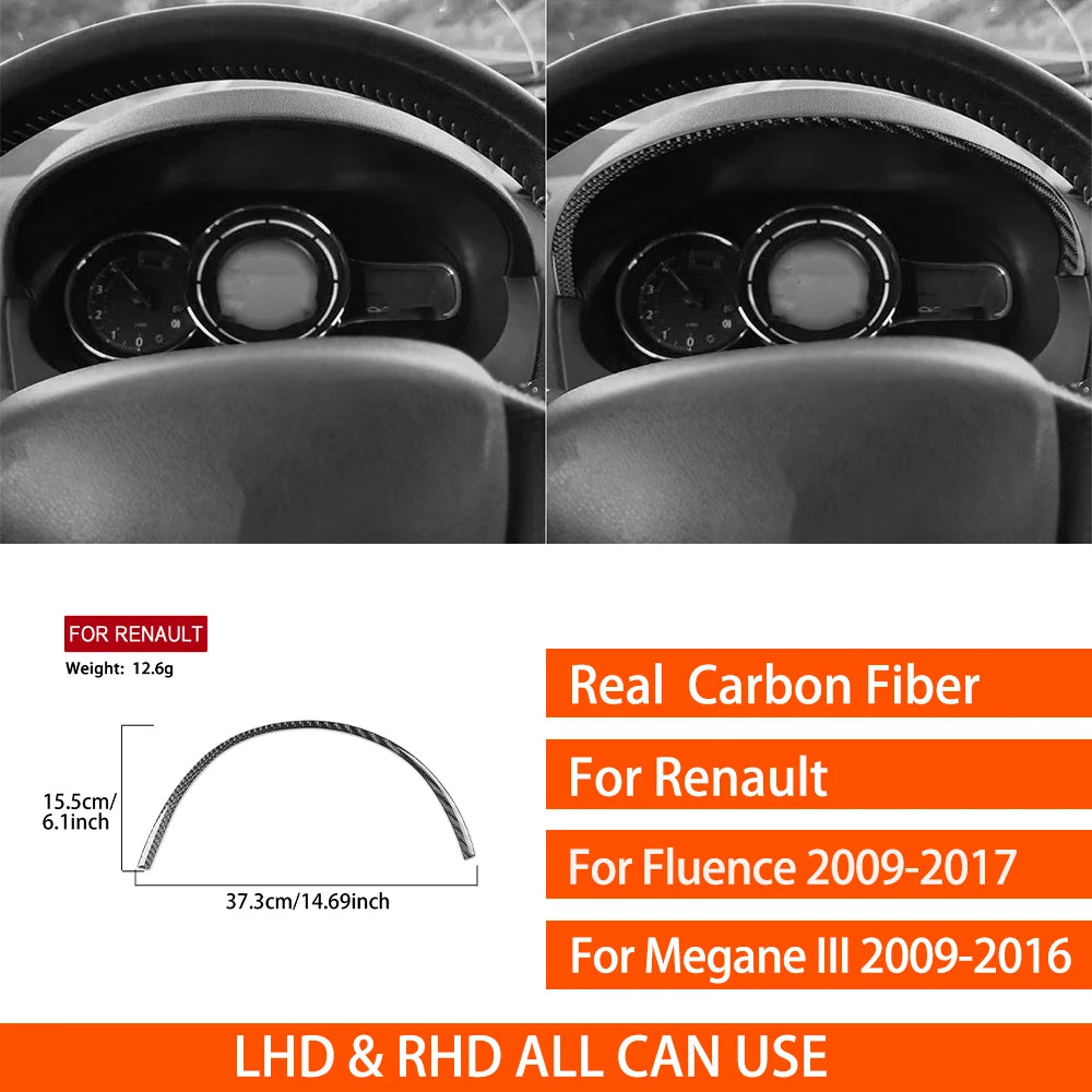 For Renault Fluence Megane 3 RS 2009-2017 Real Carbon Fiber Stickers Central Radio AC/CD Shift Door Panel Car Trim Accessories