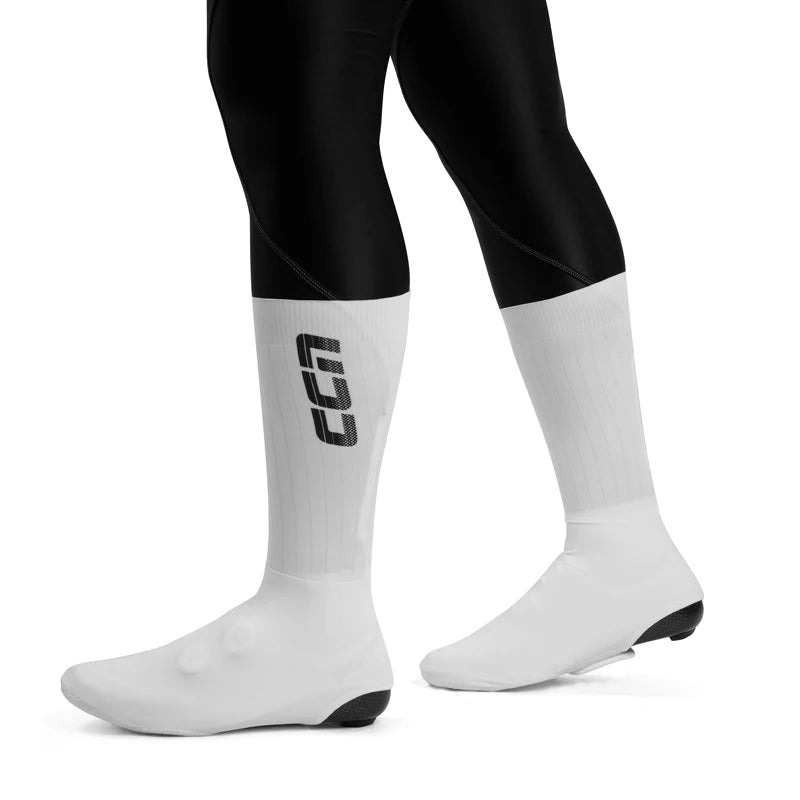 CCN Pro Aero Cycling Shoe Covers Windproof Waterproof PU, Black/White S/M/L 1 Pair