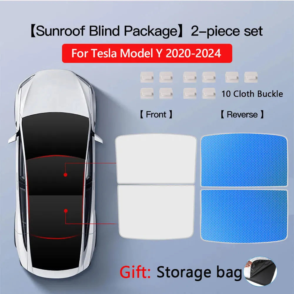 Sunshades For Tesla Model 3 Sunroof Highland 2026 Model Y 2020-26 Ice Cloth Buckle Sun Pare Glass Front Rear Skylight Accessory