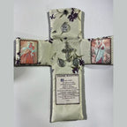 Handcrafted Pocket Shrine with Cross Included Inside,Faith Cross-Shaped Fabric Pouch Sewing Pocket with Saint Images Prayers ﻿