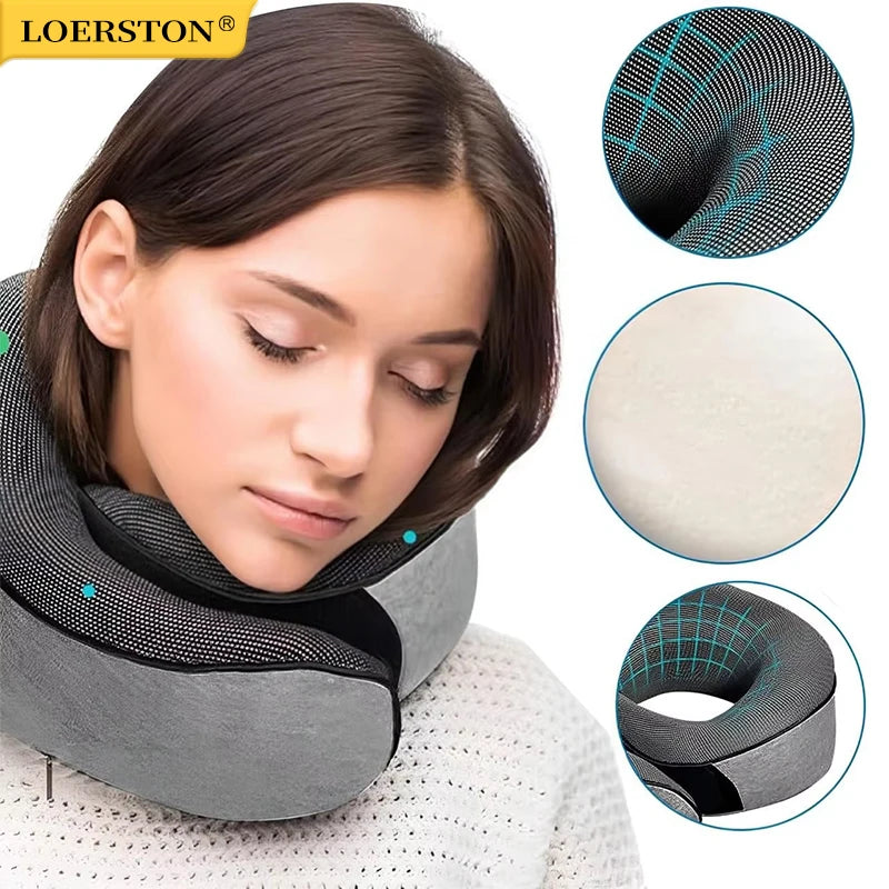 Memory Foam Travel Neck Pillow U-shaped Pillow Snail Style Travel Neck Support Portable Adjustable Soft Noon Break Sleep Pillows