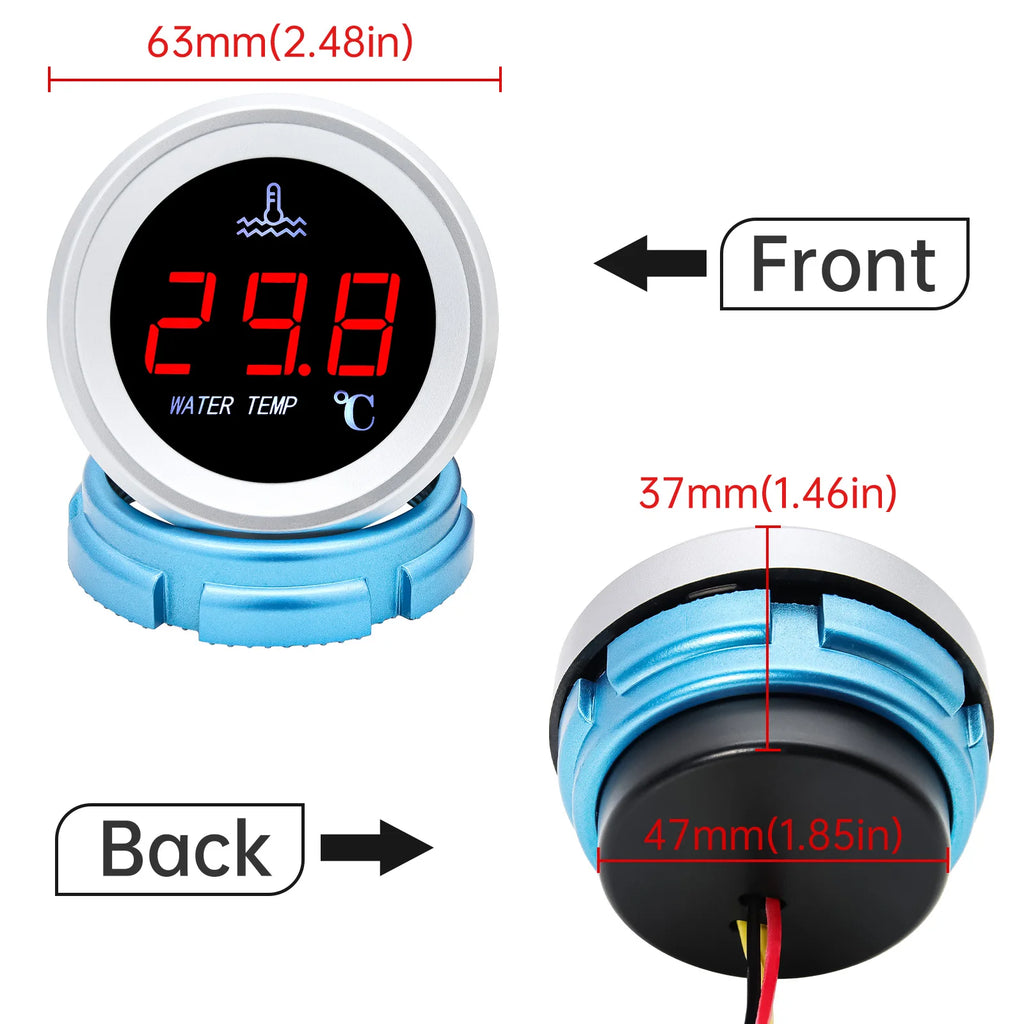 52mm Water Temperature Gauge 0-120°C with Warning Alarm, 1/8 NPT Sensor, 1pc