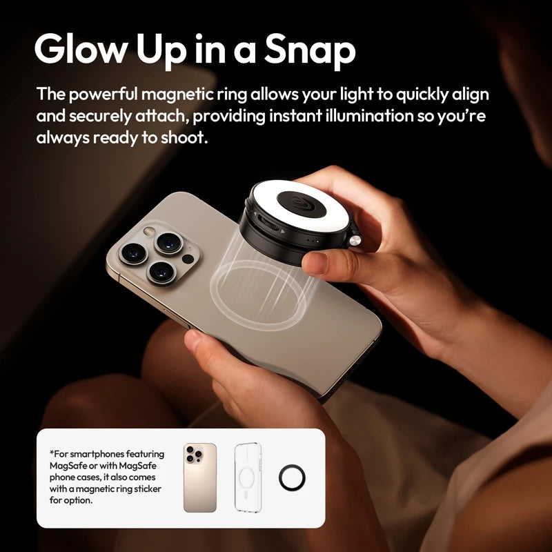 Ulanzi LM23 Pocket LED Light for iPhone 17 Pro Max 16 15 for Smartphones with Magnetic Ring Fill Light Desktop Stand for Vlog