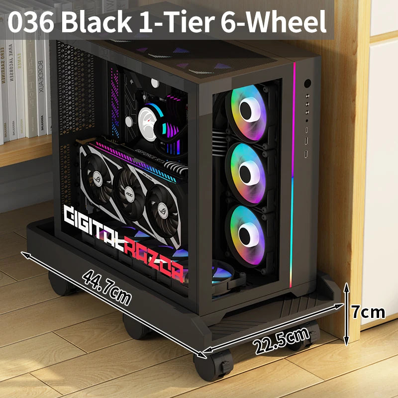 Adjustable Mobile CPU Stand with Wheels, Desktop PC Tower/Printer Cart Shelf, Black/White