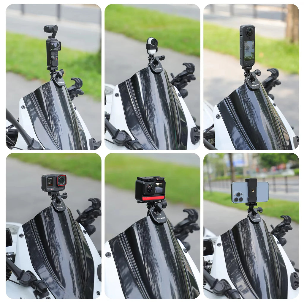 Motorcycle Windshield Mount Clamp Aluminum Clip For GoPro 13 12 Insta360 Go Ultra For DJI Osmo Nano/360/Action 6 5 Pro Pocket 3