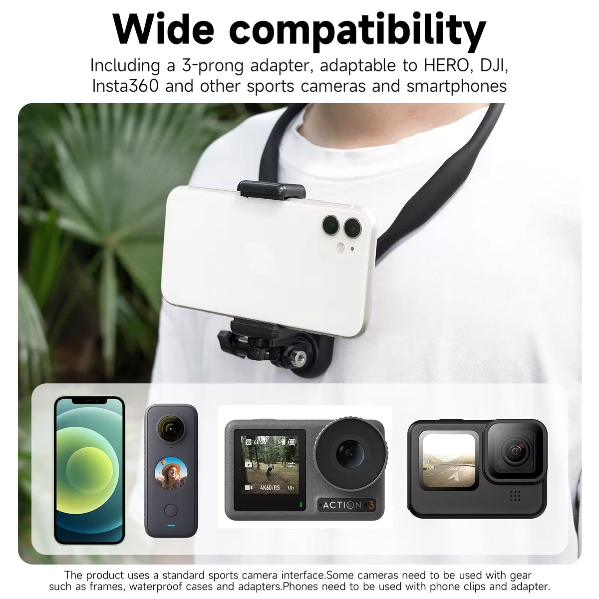 TELESIN Neck Hold Mount Chest Mount for GoPro Hero 13 12 11 10 9 8 7 Insta360 DJI Osmo Action Silicone Action Camera Accessories