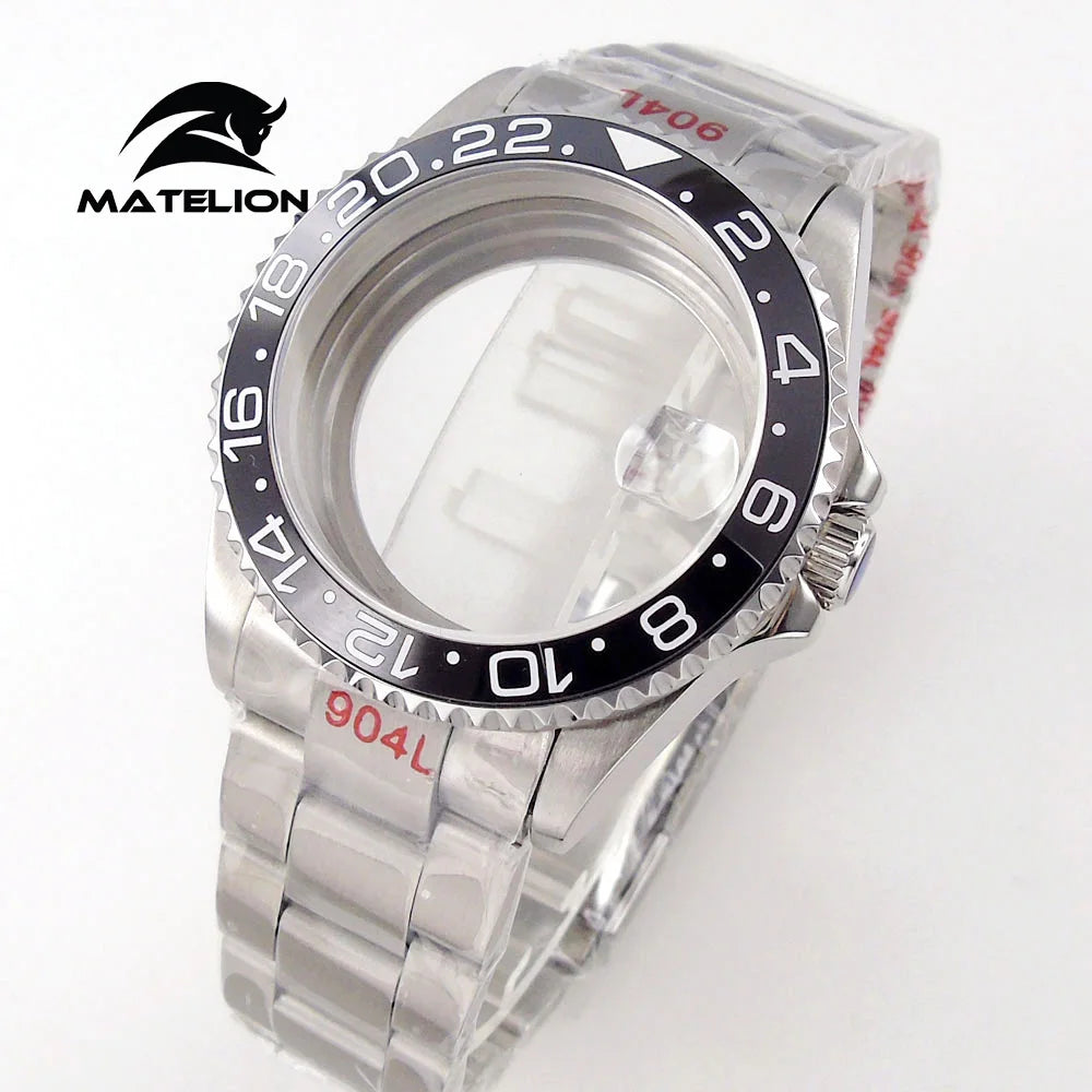 Matelion 20ATM Dive 40mm SUB Case Fit NH35 NH34 GMT ETA 2824 PT5000 Watch Case Steel Bracelet Sapphire 120 Clicks Sliding Buckle